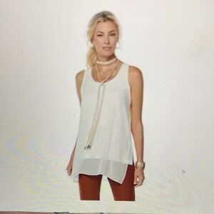 MarlaWynne Wynne Layers Overlay Chiffon Tunic Tank Top Canvas Ivory M New